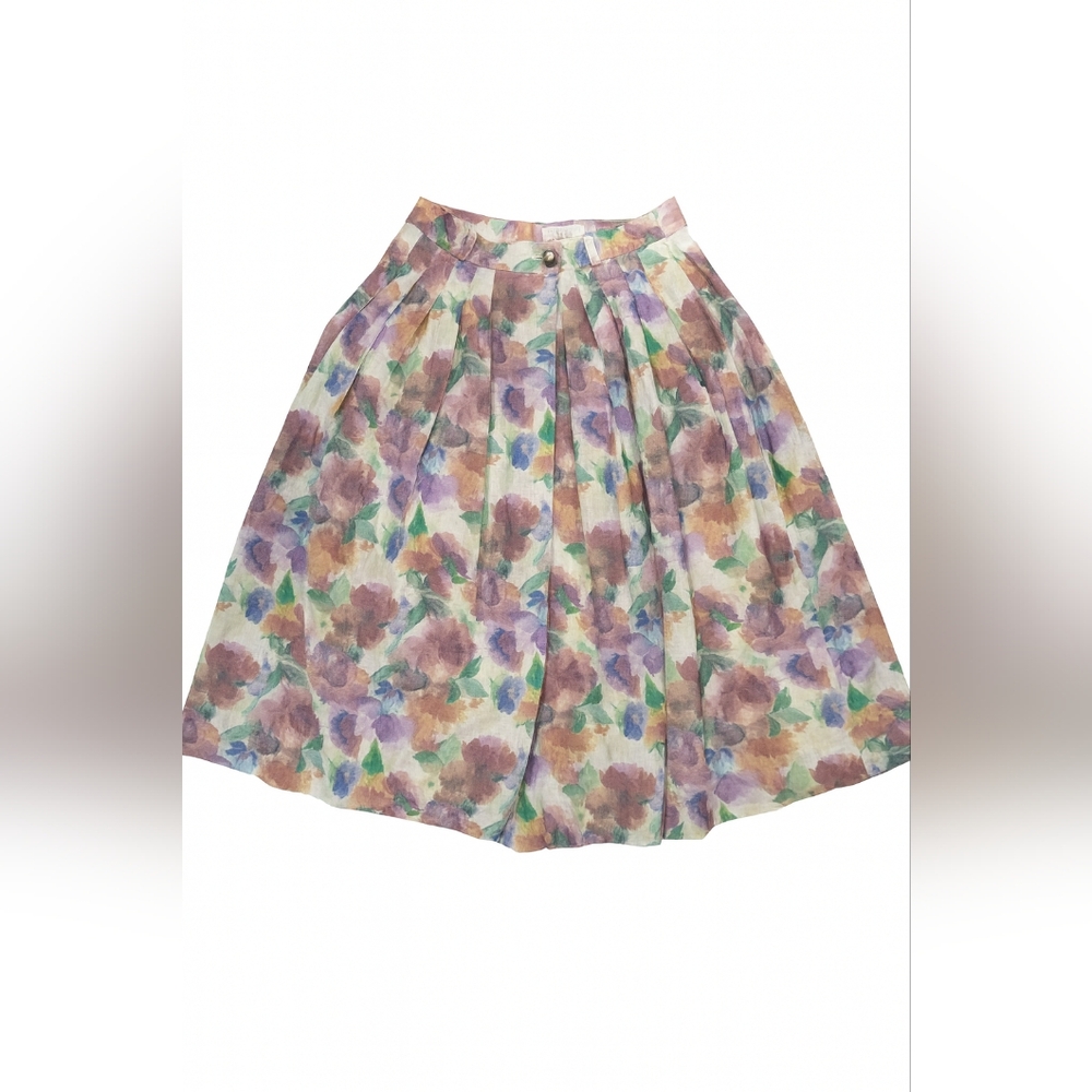 Wenger Austrian Cotton Linen Floral Pleated Skirt Cottagecore